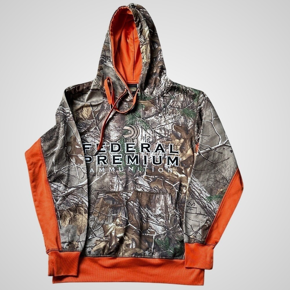 Realtree Hardwoods Pattern Hoodie Mens Small Ammo Graphic Camouflage Orange